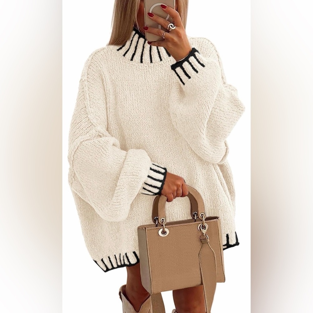 🆕Pullover Long Sleeve Mock Neck Chunky Knit Sweater